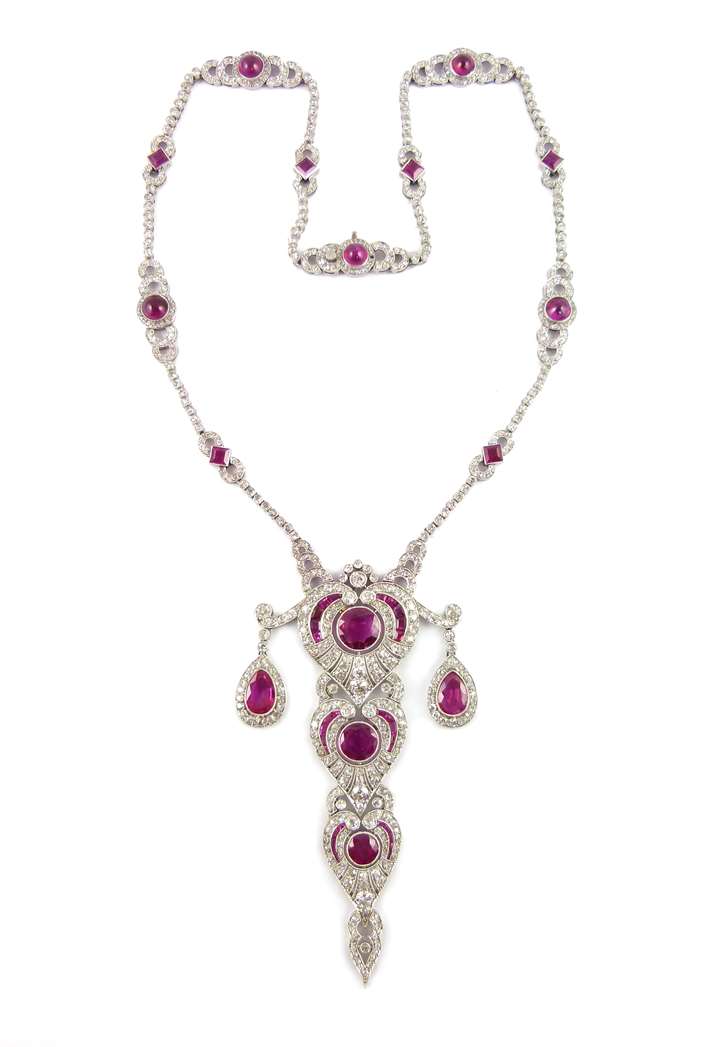 Ruby and diamond tiered pendant necklace